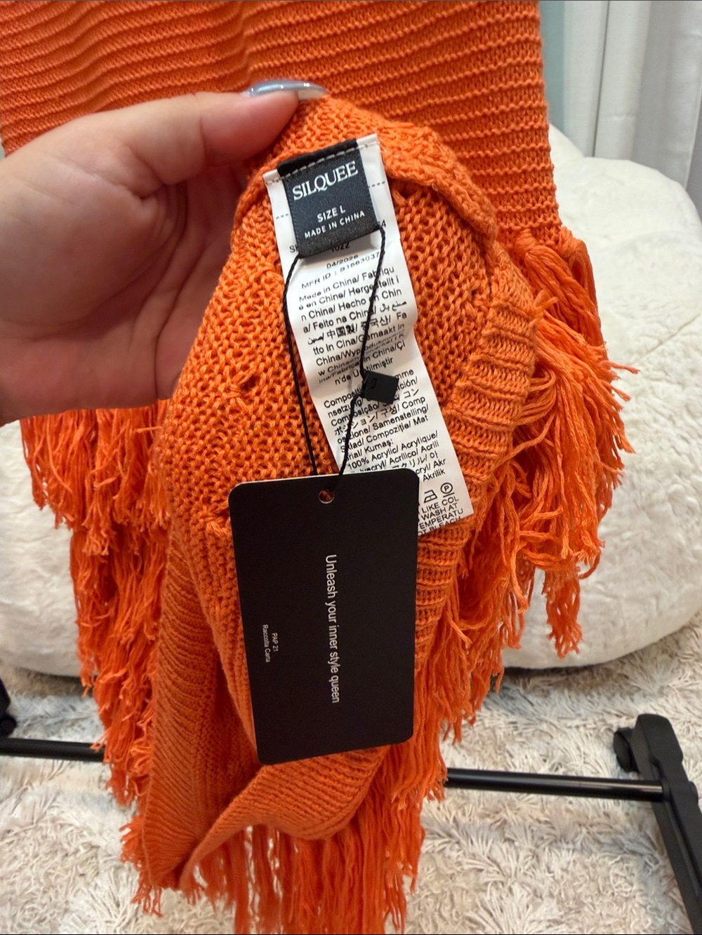 SHEIN Orange Sleeveless Fringe Knit Midi Dress - Picture 2 of 3